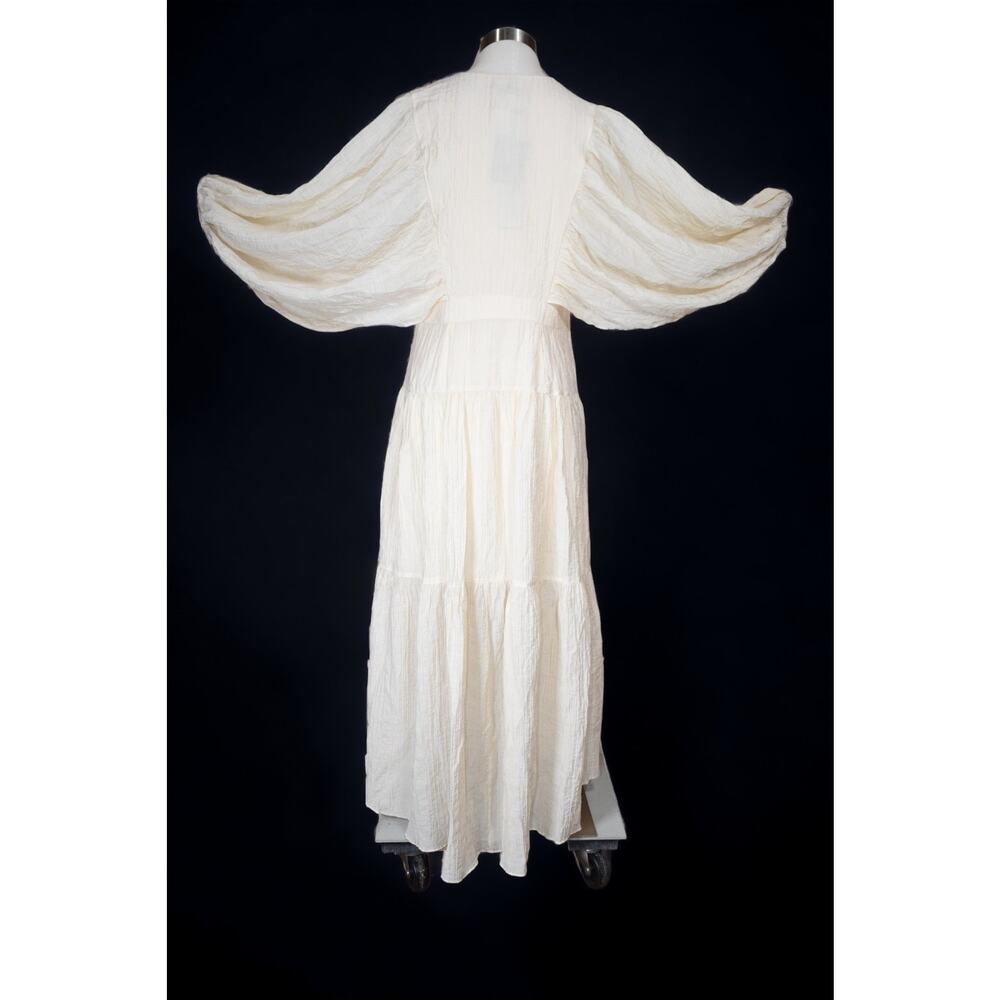Shona Joy Plunge Tiered Ivory Midi Dress Sz 8 Fit & Flare Romantic Peasant NEW